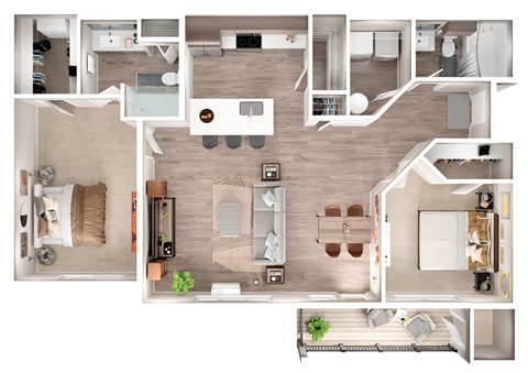 Floor plan for 2 beds, 2 baths, 1144 sqft